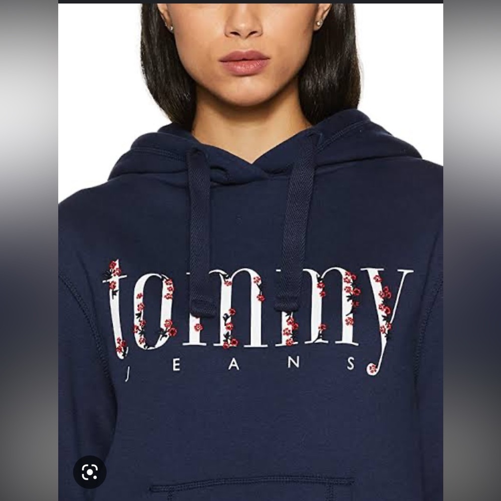 TOMMY HILFIGER NAVY EMBROIDERED FLEECE HOODIE - Picture 7 of 9